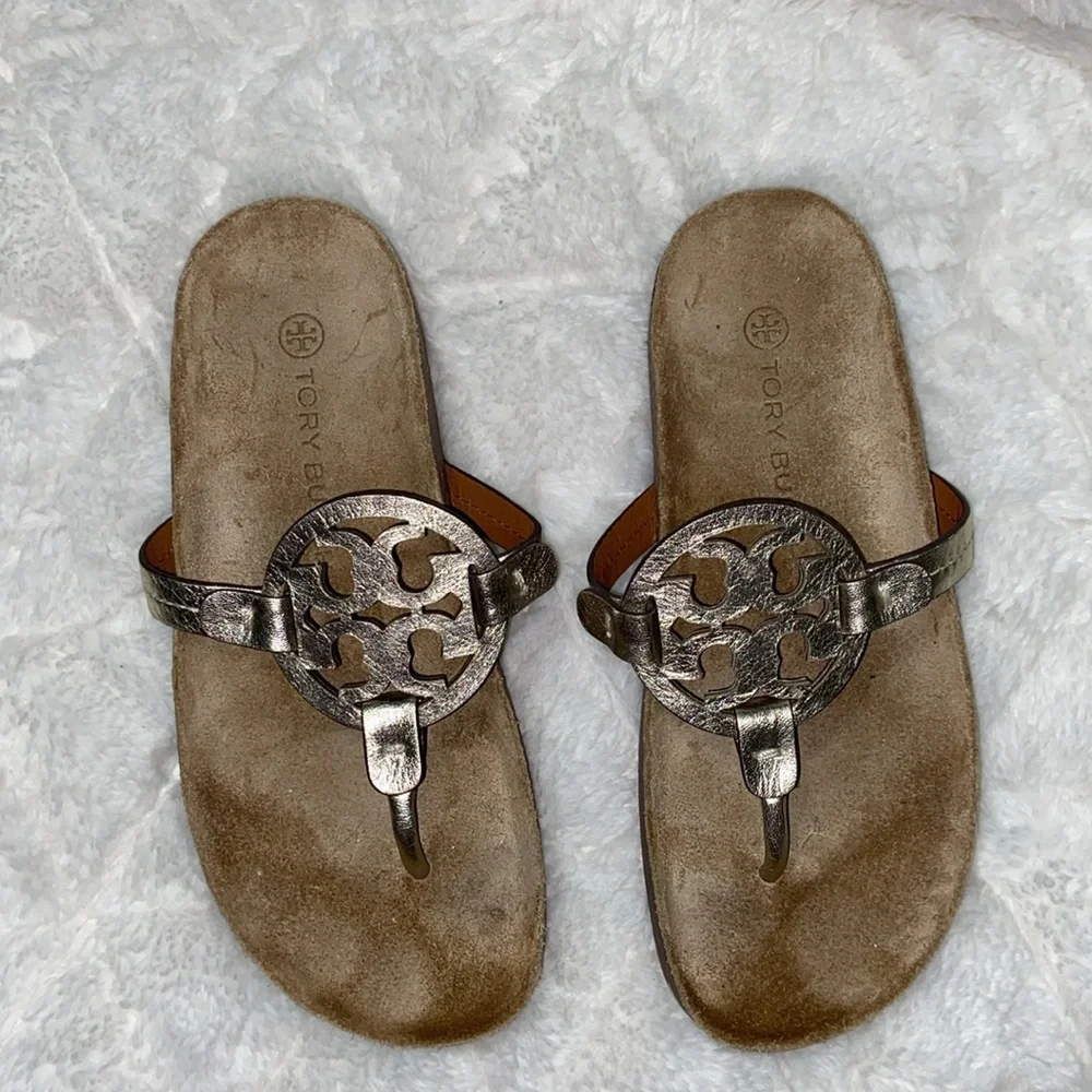 EUC Tory Burch Miller Cloud metallic goat leather cork Sandals
